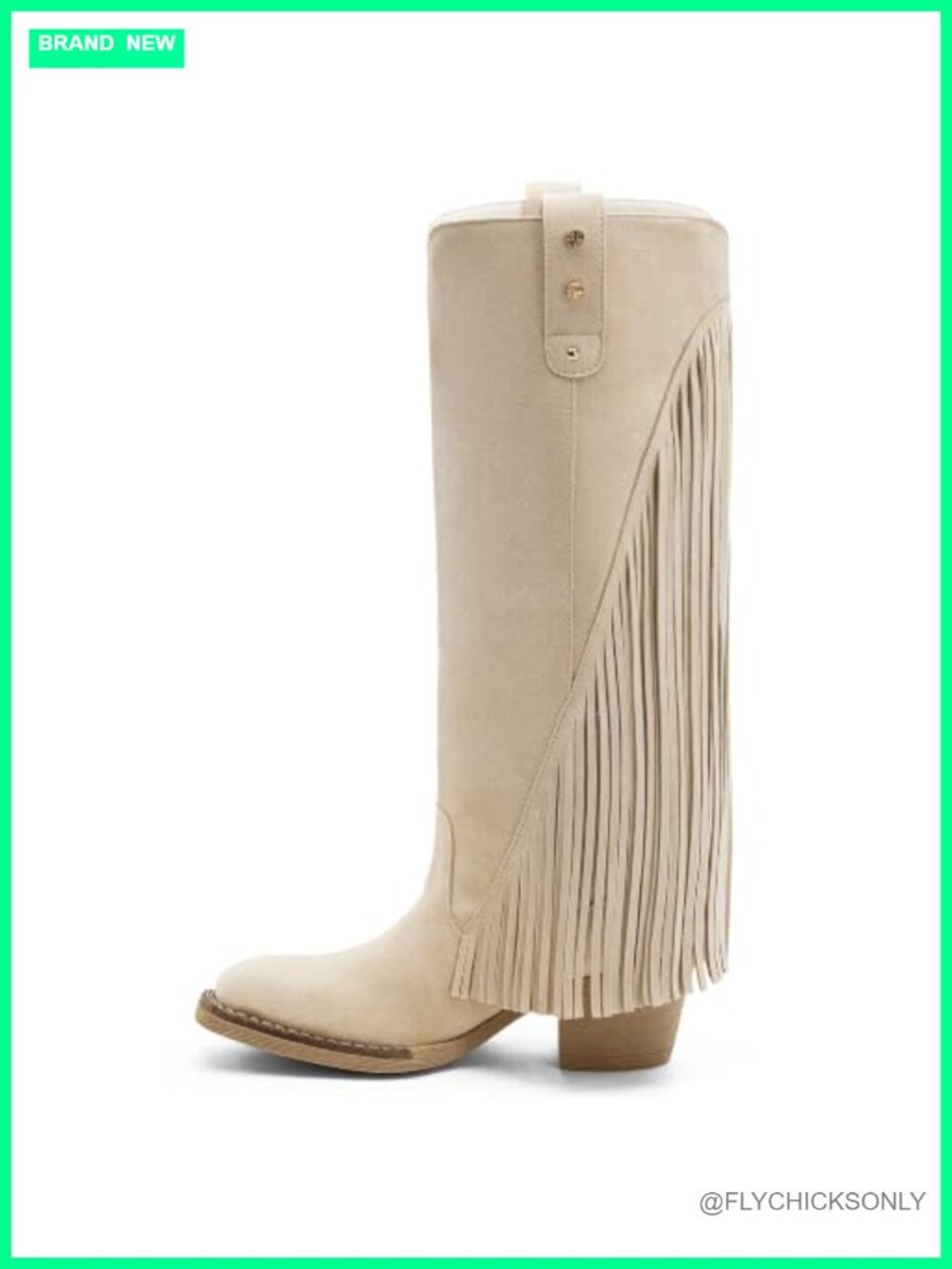 Faux Suede Knee High Fringe Boots Square Toe Stacked Heel Pull On